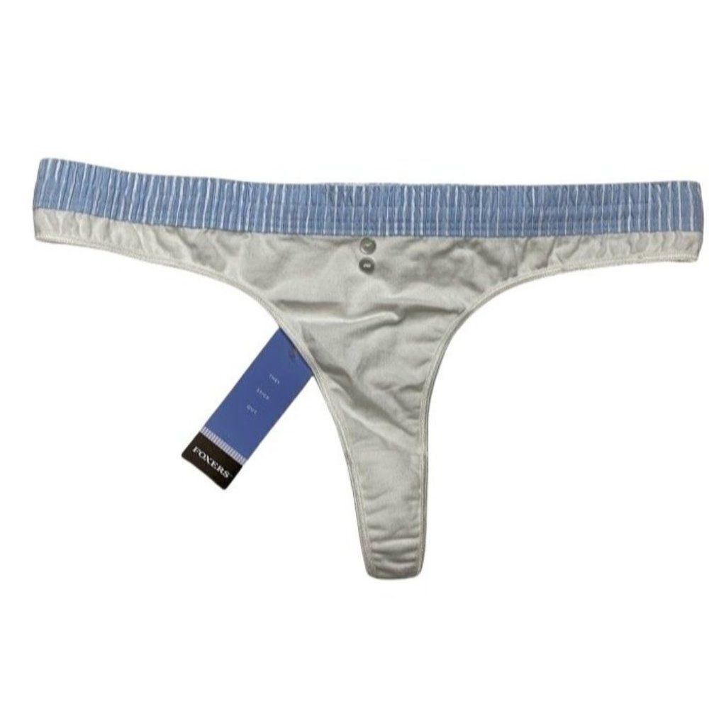 FOXERS White Blue Thong Panty Size Large NEW‎